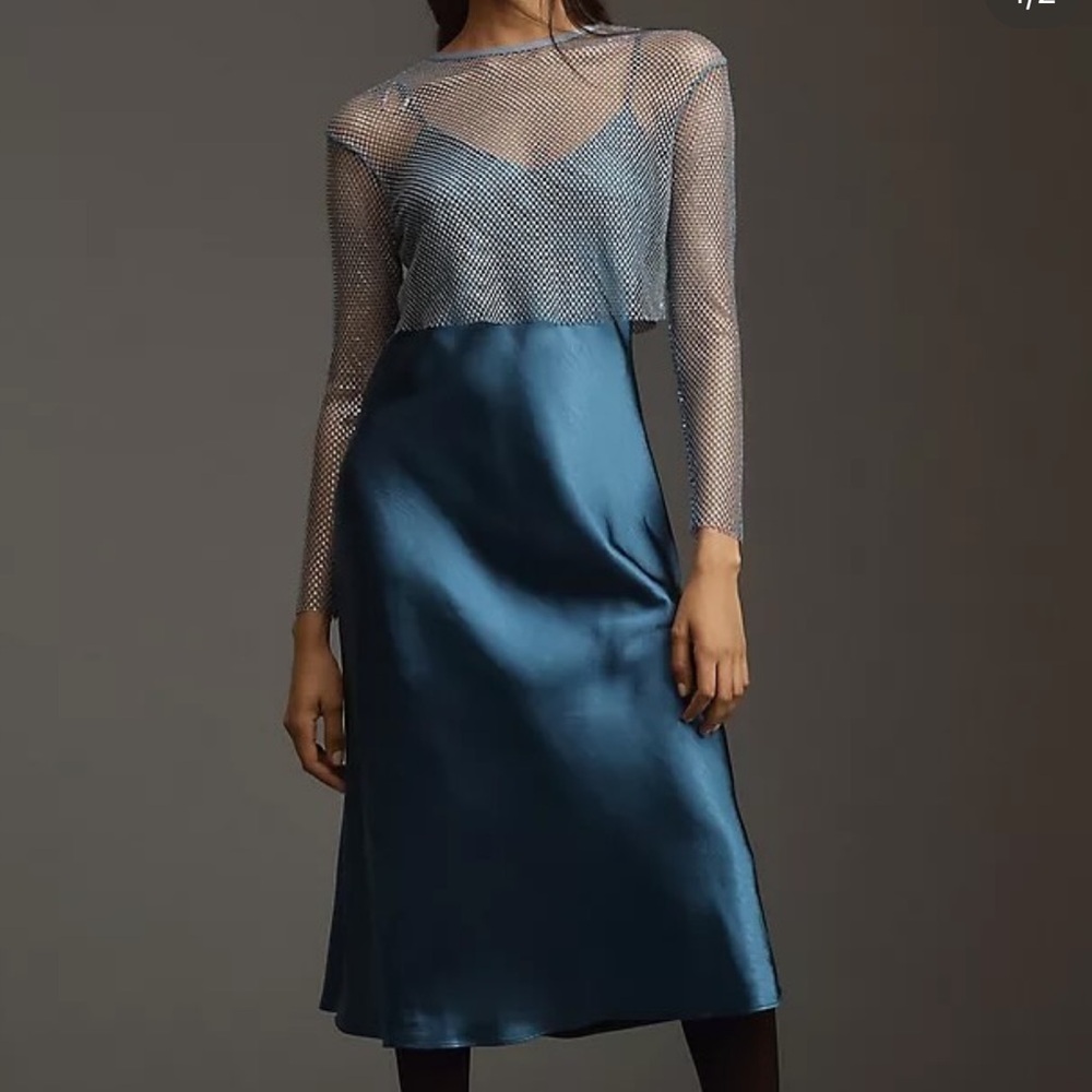 Anthropologie satin midi with crystal overlay